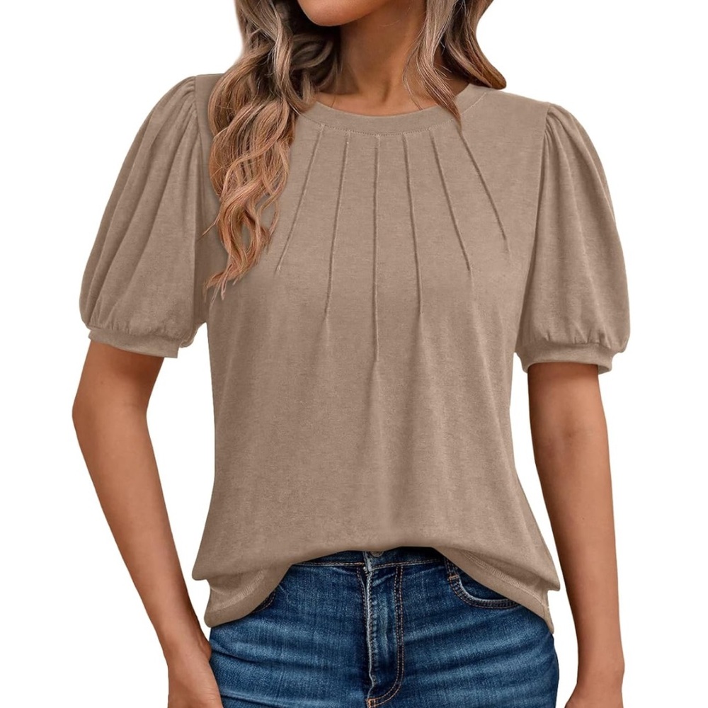 Pleated Elegant Beige Blouse
